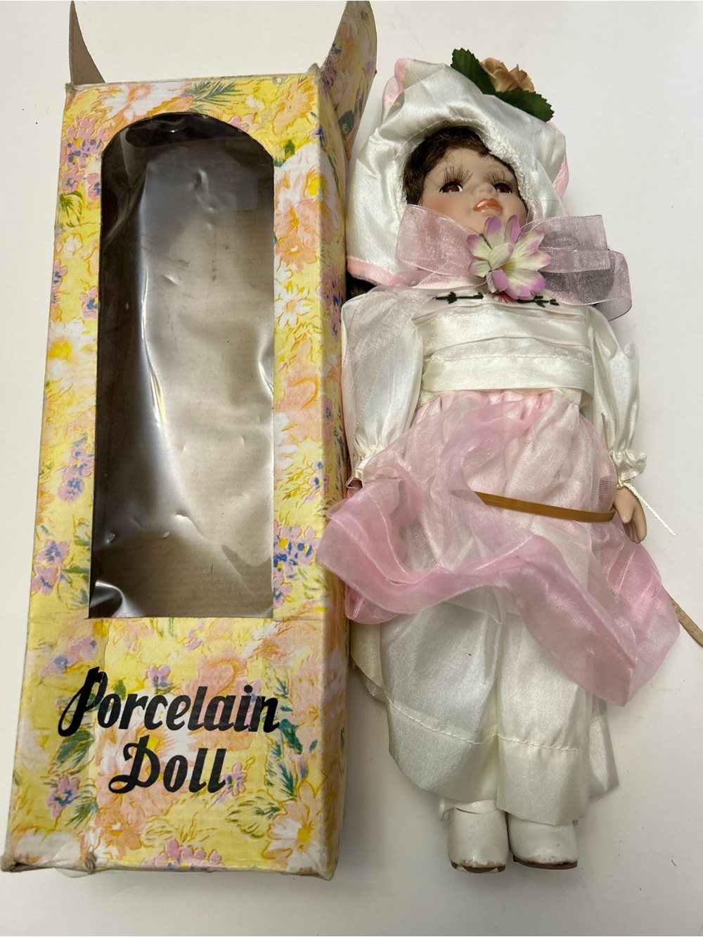 Imperial Porcelain White and Pink Porcelain Doll with Floral Hat